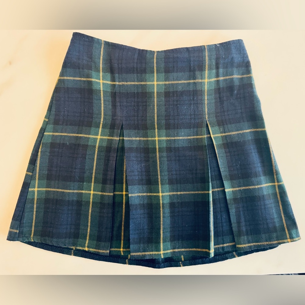Brandy Melville Blue and Green Tartan A-Line Skirt